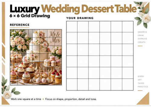 Luxury Wedding Dessert Table Grid Drawing Worksheet | Food Still Life ...