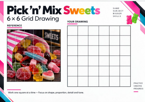 Pick n Mix Sweets Grid Drawing Worksheet | Colourful Food Observational ...