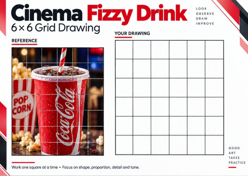 Cinema Fizzy Drink Grid Drawing Worksheet | Drinks Still Life ...