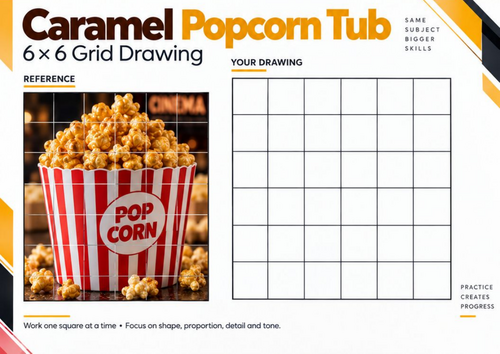 Caramel Popcorn Tub Grid Drawing Worksheet | Food Texture Observational ...