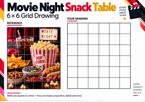 Movie Night Snack Table Grid Drawing Worksheet | Cinema Food ...