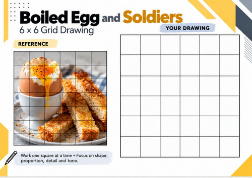 Boiled Egg and Soldiers Grid Drawing Worksheet | Breakfast Still Life ...