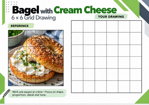 Bagel with Cream Cheese Grid Drawing Worksheet | Food Texture ...