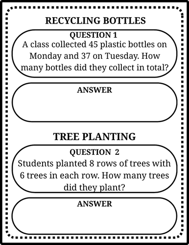 Earth Day Math Word Problems | 40 Worksheets with Answer Key | Teaching ...