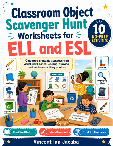 Classroom Object Scavenger Hunt Worksheets for EAL ESL ELL | Vocabulary ...