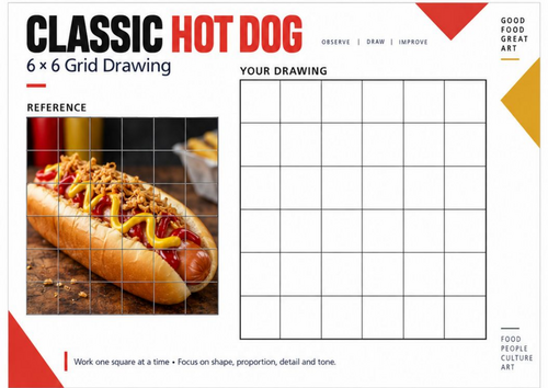 Hot Dog Grid Drawing Worksheet | American Street Food Art | KS3 KS4 ...