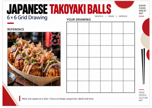 Japanese Takoyaki Grid Drawing Worksheet | Japanese Food Art | KS3 KS4 ...