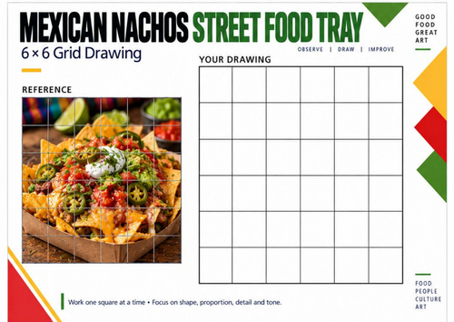 Mexican Nachos Grid Drawing Worksheet | Street Food Art | KS3 KS4 ...