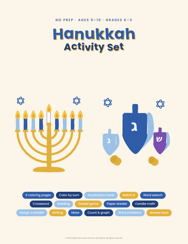 Hanukkah Activities for Kids | Coloring Pages, Dreidel Game, Paper ...