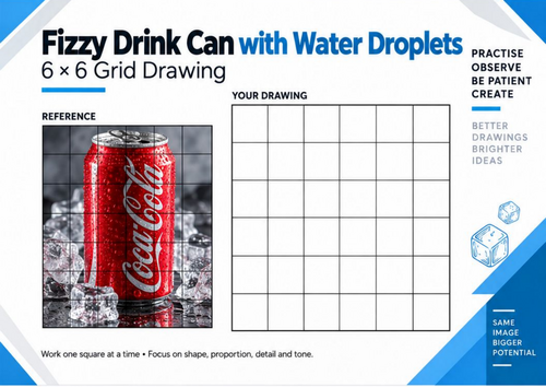 Fizzy Drink Can Grid Drawing Worksheet | 6x6 Realistic Object Drawing ...
