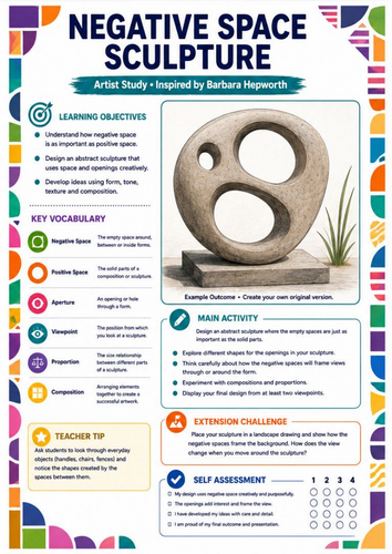 Barbara Hepworth Negative Space Sculpture Worksheet | KS3 Art ...