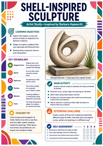 Barbara Hepworth Shell-Inspired Sculpture Worksheet | KS3 Art | Organic ...