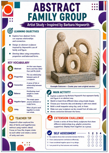 Barbara Hepworth Abstract Family Group Worksheet | KS3 Art | Sculpture ...