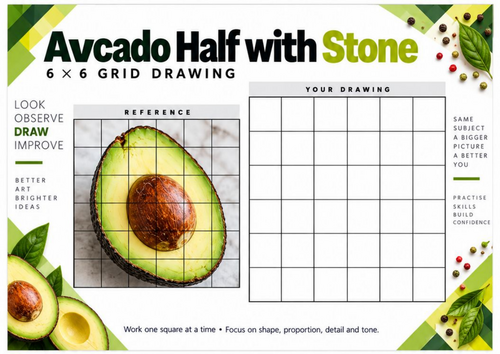 Avocado Grid Drawing Worksheet | Healthy Food Observational Drawing ...
