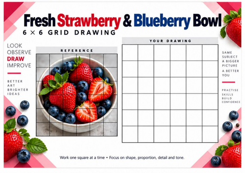 Strawberry and Blueberry Grid Drawing Worksheet | Fruit Observational ...