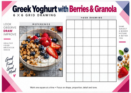 Greek Yoghurt Berries and Granola Grid Drawing Worksheet | Healthy ...