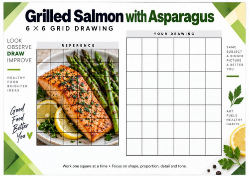 Grilled Salmon and Asparagus Grid Drawing Worksheet | Food ...