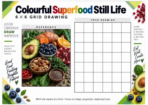 Superfood Still Life Grid Drawing Worksheet | Healthy Food ...