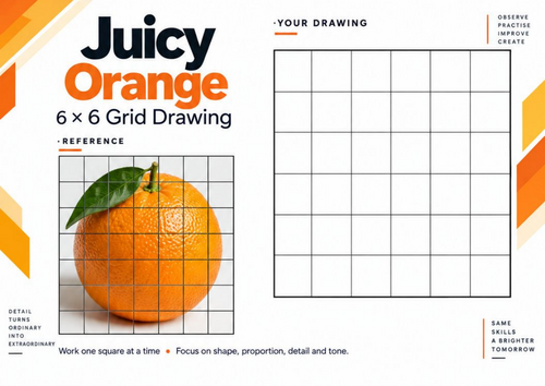 Orange Grid Drawing Worksheet | Fruit Texture & Observational Drawing ...