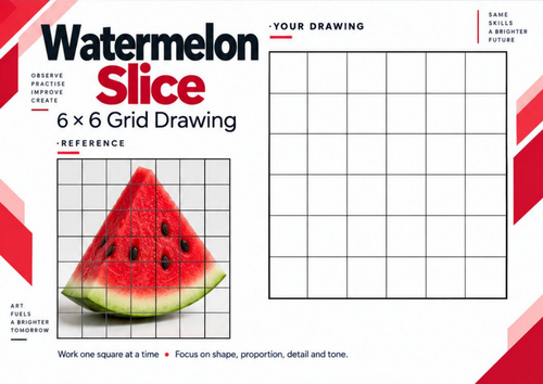 Watermelon Grid Drawing Worksheet | Fruit Drawing & Colour Studies ...