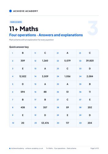 11+ Maths Topic Booklet: Four operations – Year 5/6 Practice with Mark ...