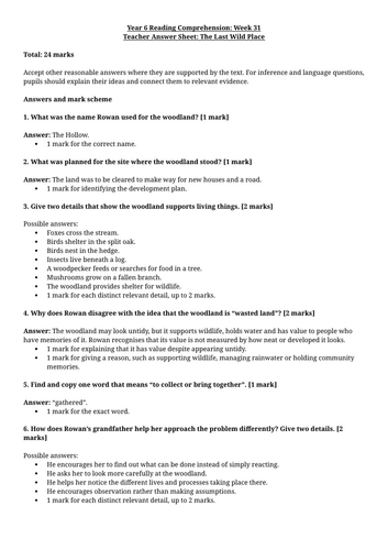 Year 6 Reading Comprehension Week 31 - Reading and Answers | Teaching ...