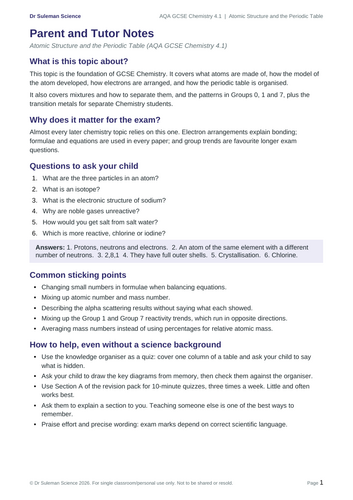 AQA GCSE Chemistry C1 Atomic Structure & Periodic Table Revision ...