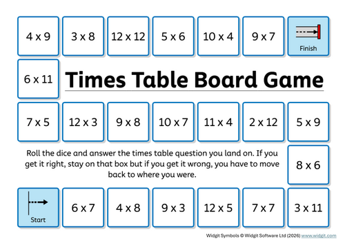 Times Tables Board Game – Multiplication Practice up to 12 × 12 ...