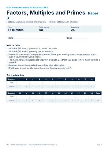 Factors, Multiples and Primes – GCSE Maths Foundation Exam Practice ...