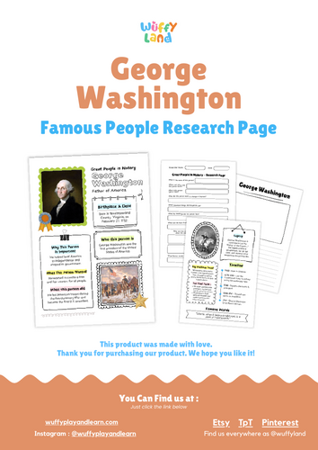 George Washington Biography Research Project | Famous People Worksheets ...