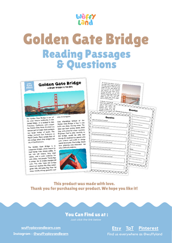 Golden Gate Bridge Reading Comprehension | Famous Landmark Passages ...
