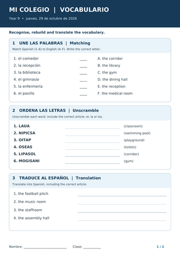 Mi Colegio – Spanish School Places Vocabulary | Year 9 | Interactive ...