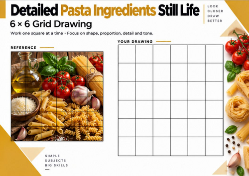 Pasta Ingredients Still Life Grid Drawing Worksheet | Observational Art ...