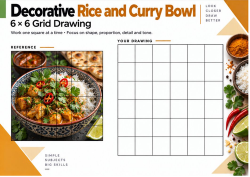 Rice and Curry Bowl Grid Drawing Worksheet | Food Pattern and Texture ...