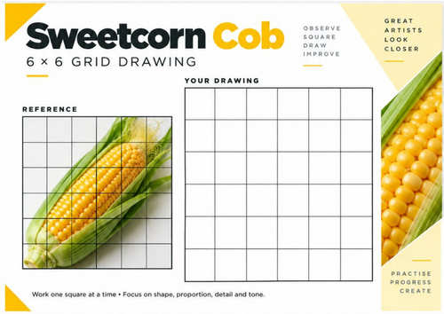 Sweetcorn Cob Grid Drawing Worksheet | Pattern and Texture 6x6 Drawing ...