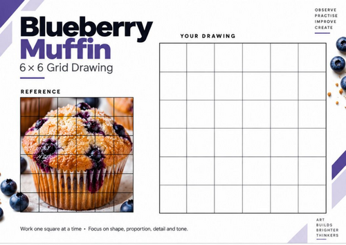 Blueberry Muffin Grid Drawing Worksheet | KS3 & KS4 Art | Observational ...