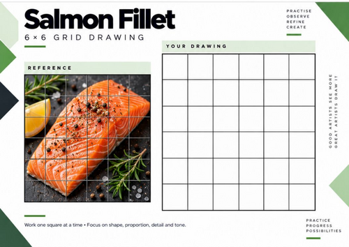 Salmon Fillet Grid Drawing Worksheet | Seafood Texture & Observational ...
