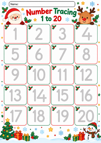 Christmas Number Tracing 1-20 and Missing Numbers Worksheets | Teaching ...