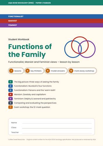 AQA GCSE Sociology 8192 | Functions of Families | 43-Page Workbook & Exam Practice
