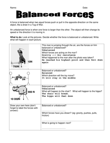 Printables Balanced And Unbalanced Forces Worksheet balanced and unbalanced forces worksheet template worksheet