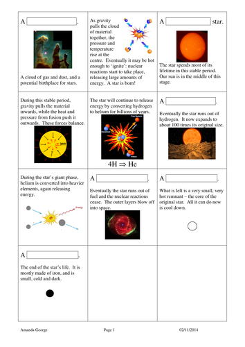 star astronomy and card sort