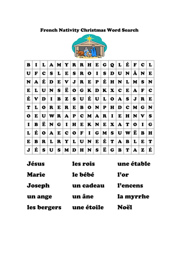 grade 1 for worksheet free french Elenina and French by Christmas Wordsearches Nativity