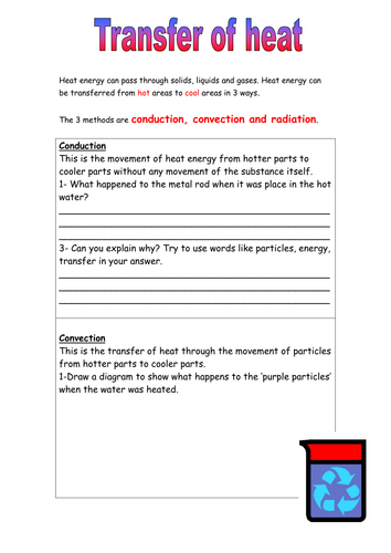 Heat Energy Transfer Worksheet by 1mightyhamster  Teaching Resources  TES