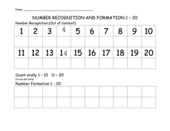 Number Recognition Assessment Form Teaching Resources