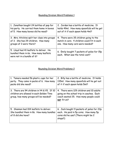 rounding division word problems by carriecat10 teaching resources tes