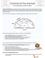 Carnival of the Animals Listening Worksheet by BrummieResearcher - UK