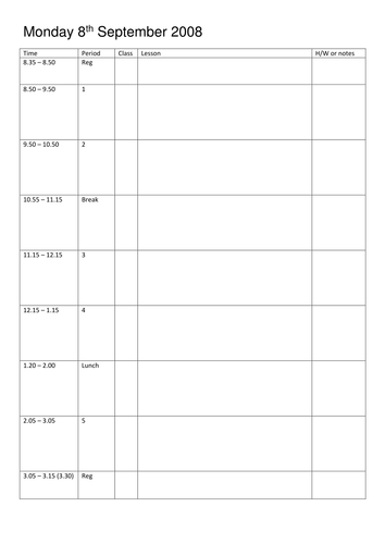 weekly planner template teaching resources