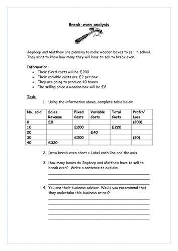 Worksheets Break Even Worksheet break even powerpoint worksheets by evansd1 teaching resources b docx