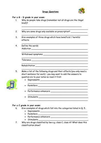 differentiated drugs worksheet teaching resources