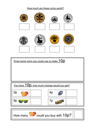 money worksheets ks1 coin recognition change and problem